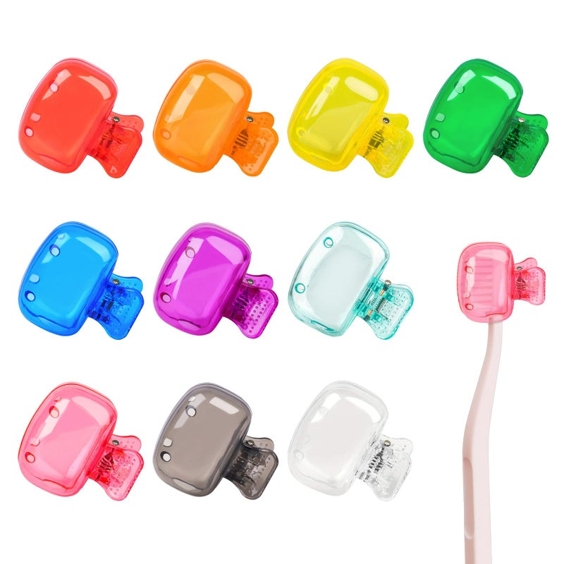PUERFOCA 10 Pcs Toothbrush Covers, Head Cap, Plastic Toothbrush Protector Clip for Family, Electric Toothbrush Cap for Bathroom, Hiking Camping, Travel